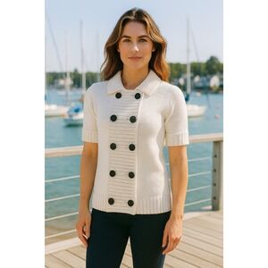 Lauren‎ Jeans Co. Ralph Lauren White Cotton Knit Short Sleeve Cardigan